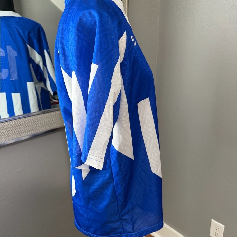 VTG 90s Umbro blue and white striped soccer jersey #13 Small. - Picture 4 of 9